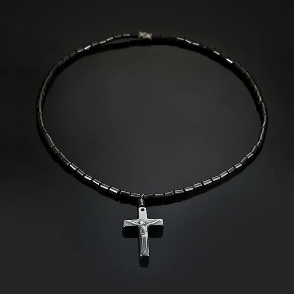 Модное ожерелье из черного гематита с магнитной терапией для исцеления здоровья украшения, подвеска-крест
