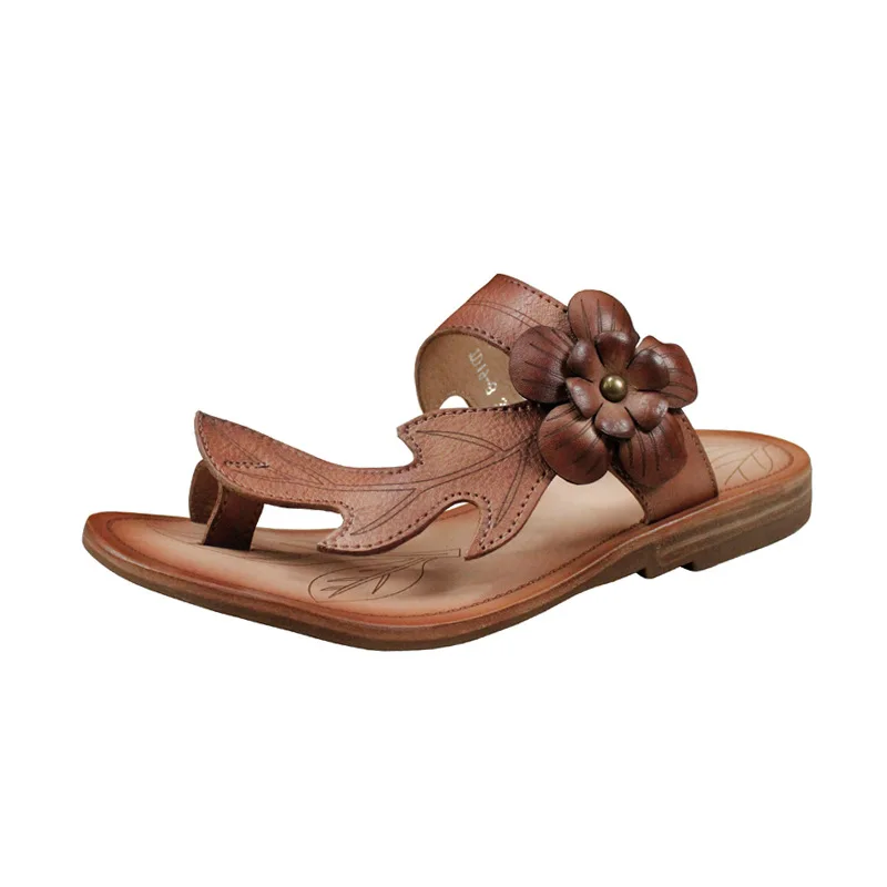 

2019 summer new original retro Mori low heel leather sandals comfortable soft bottom set toe leather slippers women