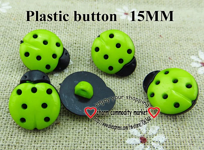 100 шт 15 мм красные крашеные пластиковые кнопки в форме божьей коровки пальто сапоги швейная одежда аксессуары P-122-10 - Цвет: Green