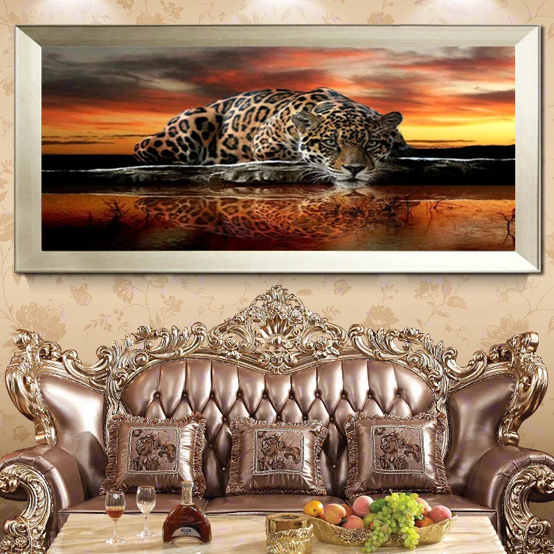 

5d diy diamond leopard cross stitch diamond painting full round animal embroidery beads pattern with rhinestone pattern 90x45cm