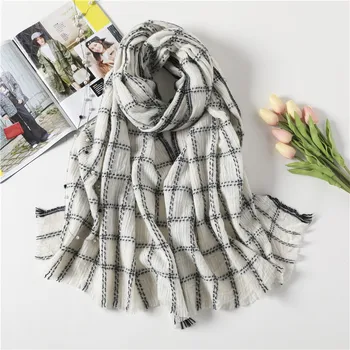 

shistal- 100% wool scarves black white weaving plaid branded shawl long size 200*85 soft shawl for autumn and winter