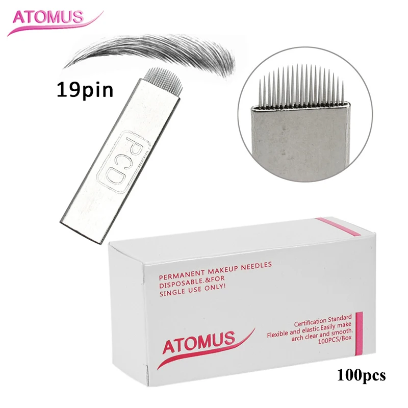 Microblading Needles U 19 Pin Permanent Makeup Needles Micro Needling Tebore Needle Tattoo Agulhas 100pcs Aiguille Tatouage