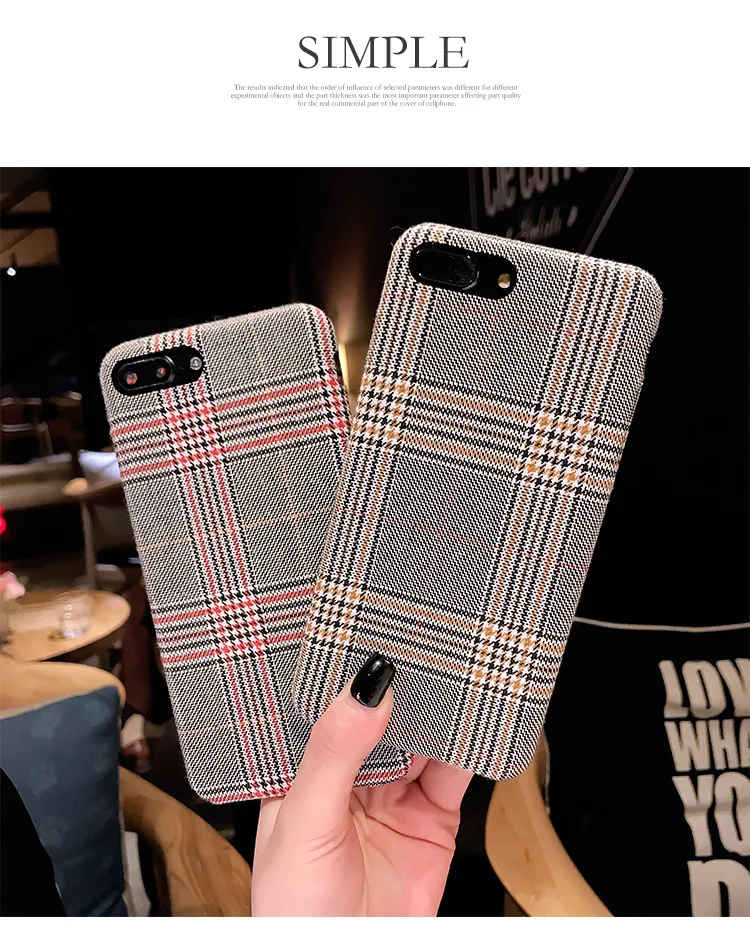 

Retro Cloth Grid Phone Case For Apple iPhone X 8 7 6S 6 Plus Lattice Cute Fashion Soft Back Cover Cases For iPhone 10