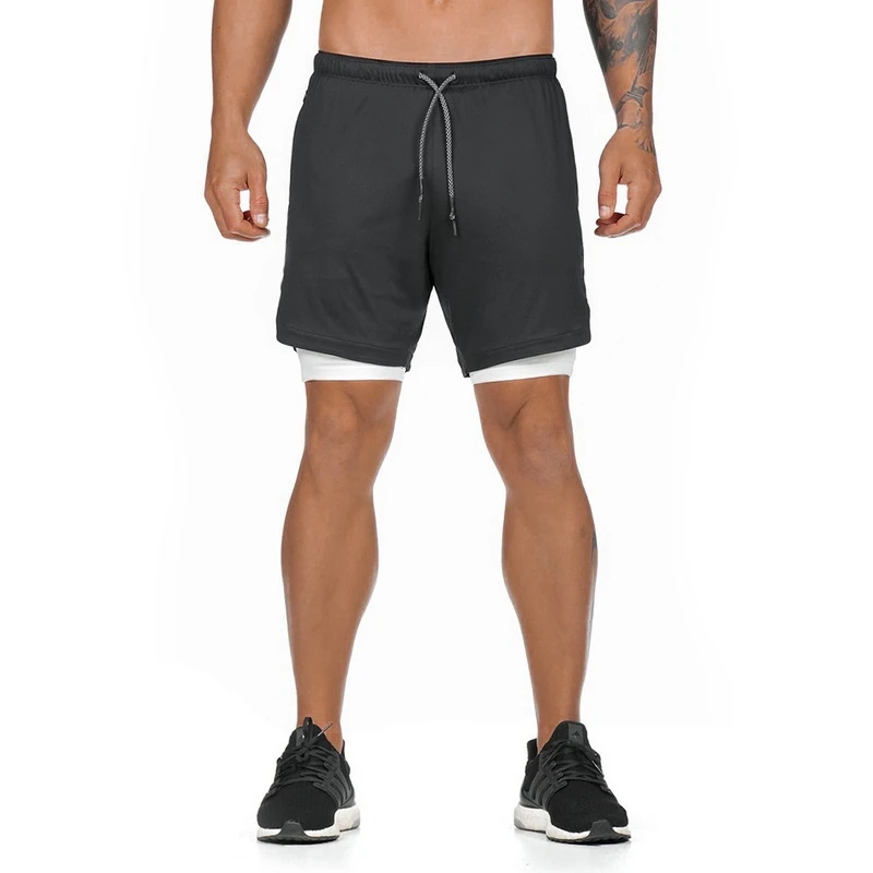 

MJARTORIA Male2 in 1 Running Shorts Security Pockets Leisure Shorts Quick Drying Sport Breathable Pockets Zipper Pockets Shorts