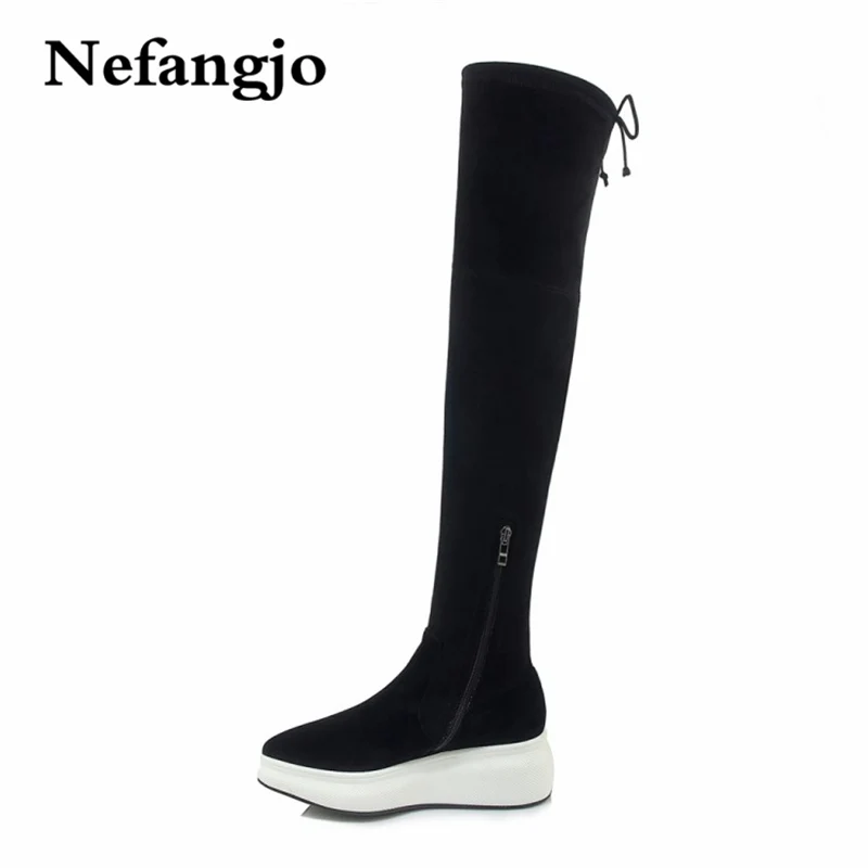 

Nefangjo 2018 New Genuine Leather Stretch Boots Over-the-knee Pointed Toe Women boots Hot Sell Warm Fashion Leisure Women Shoes