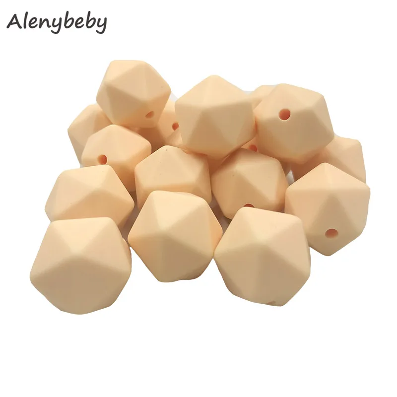 50pc 17mm Silicone Teether Beads Safe Icosahedron Shaped Candy Mix Color Teething Silicone Bead Toy BPA Free DIY Necklace Making - Цвет: Beige