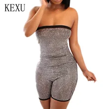 KEXU Fashion Front and Rear Sequined Off Shoulder Jumpsuits Sexy Sleeveless Hollow Out Glitter Playsuits Women Salopette Femme