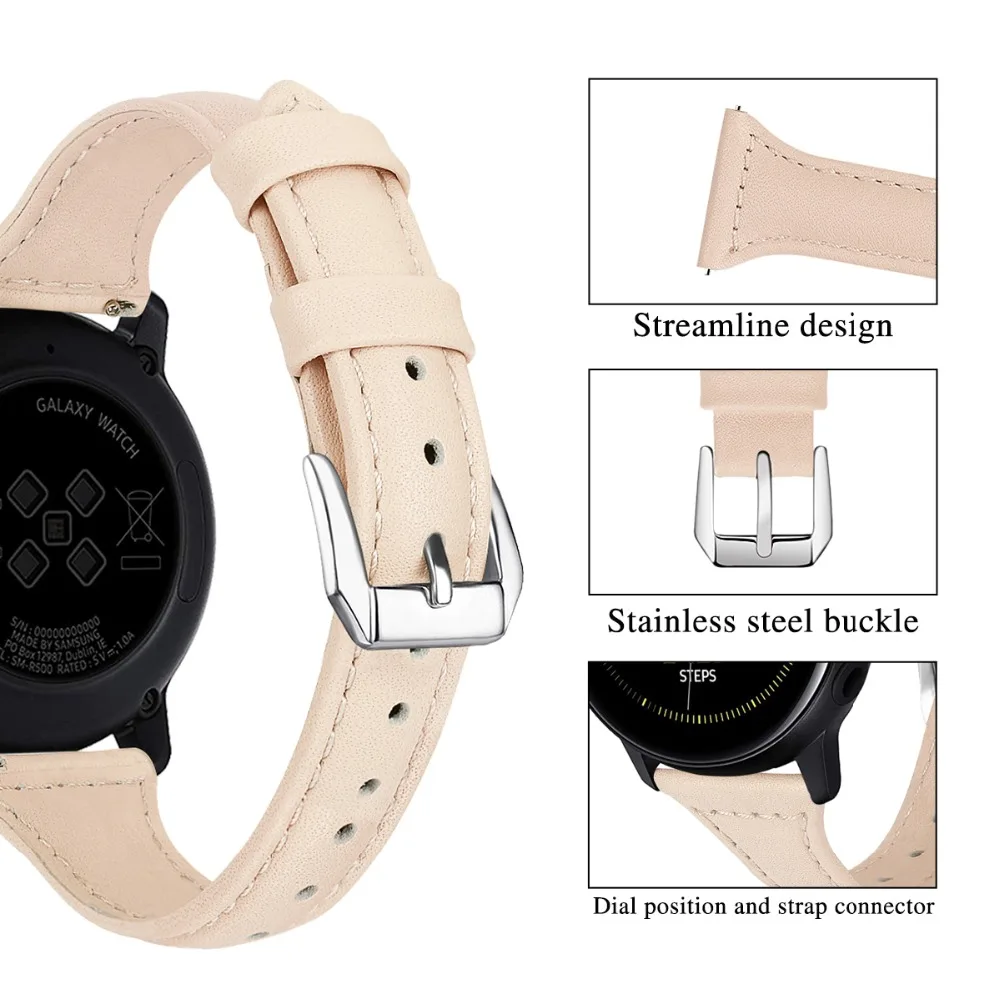 Ремешок кожаный для Samsung Galaxy Watch Active браслет из натуральной кожи 42 мм Gear Sport 93005 20
