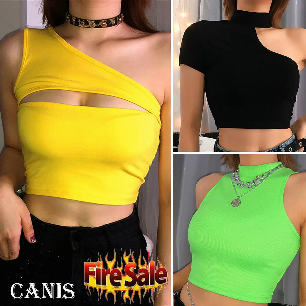

New Women Ladies Fashion Casual Summer T Shirt Sleeveless Solid One Shoulder T Shirt Tees Top Party Clubwear