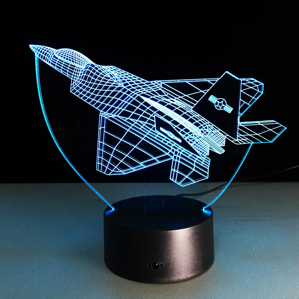 

J-20 Fighter 3D Night Light Novelty LED Plane Shape Table Lamp 3D Light Touch Switch Jet Night Light Kids Gift