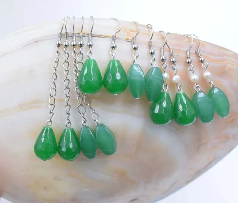

one pair freshwater pearl white near round shape 4-5mm +green jade earrings FPPJ wholesale beads nature