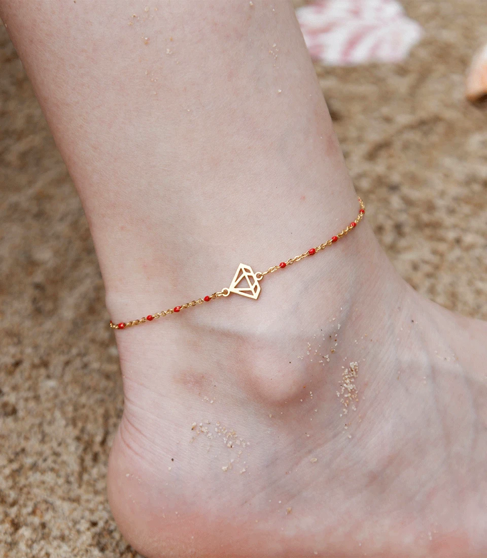 Fashion Colorful Stainless Steel Anklet Women's Beads Gold Pendant Barefoot Sandals Beach Bracelet Foot Jewelry Accessories