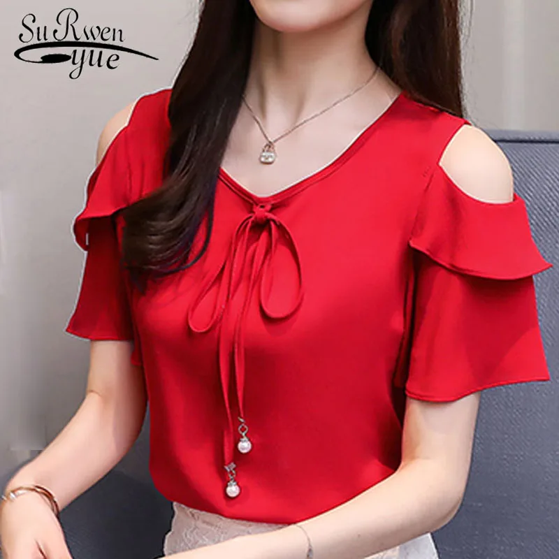 2018 fashion bow v neck sweet women's clothing summer short sleeve
