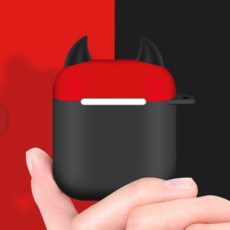 

For Airpods Case Demon Shape Bluetooth Wireless Headset Protector with Hook 1Pc Soft Silicone Shockproof Ox Horn Protective Case