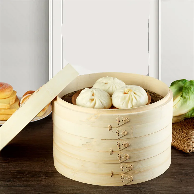Прочная кухонная утварь 2 Ярусный здоровый бамбуковый Пароварка Dim Sum корзина для