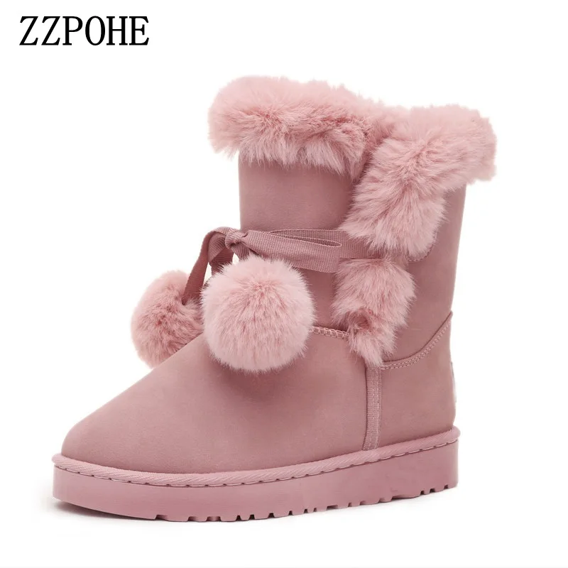 

ZZPOHE Women Winter Boots Fashion Woman Warm Snow Boots Female Slip On Winter Shoes Plus Size girl's lovely Boots