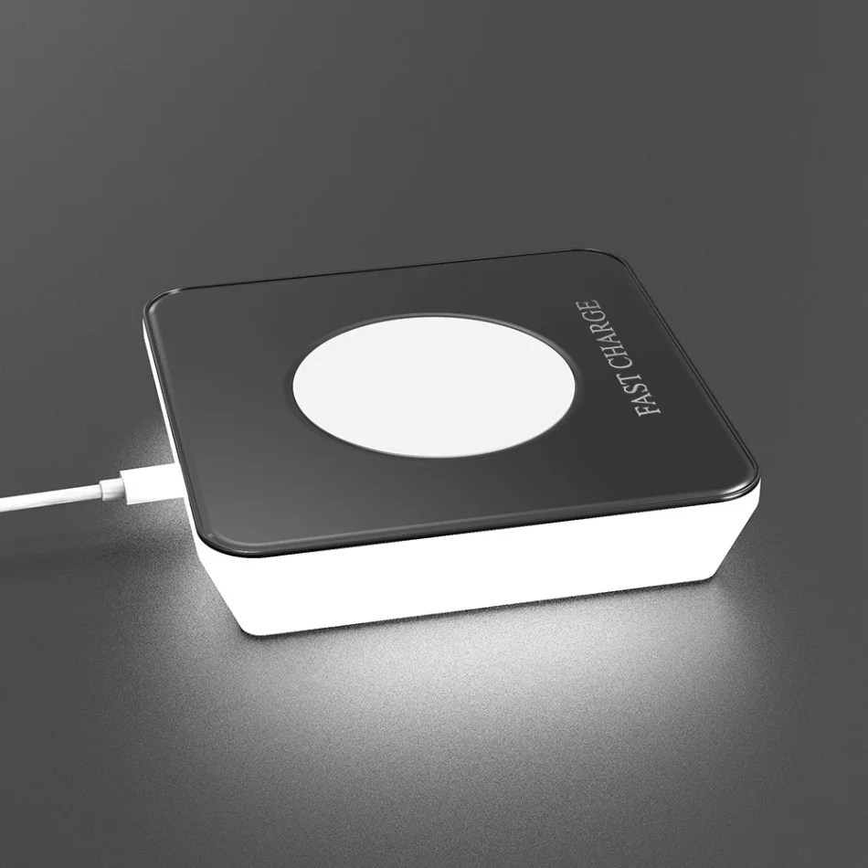 Светодиодный ночной Светильник Qi Беспроводной Зарядное устройство Подставка быстрой зарядки док-станция для зарядки телефона индукции - Испускаемый цвет: black