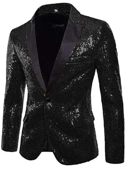

Handsome Black Men Show Coat Men's Shiny Sequins Suit Jacket Blazer One Button Tuxedo for Party Wedding Banquet Prom
