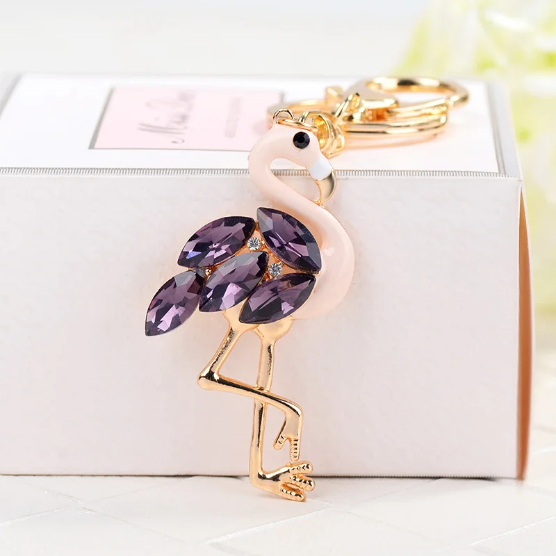 EASYA 2 estilos de diamantes de imitación de cristal flamencos llavero lindo esmalte Animal aves clave cadena bolso colgante coche Llaveros