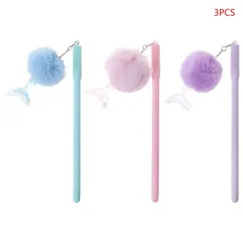 

3pcs/set Kawaii Plush Ball Pendant Gel Pen Writing 0.5mm School Office Stationery Student Gift High Quality Plastic