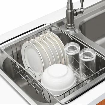 

Newly Expandable Dish Drying Rack Utensil Holder 304 Stainless Steel Over Sink Dish Rack Drainer