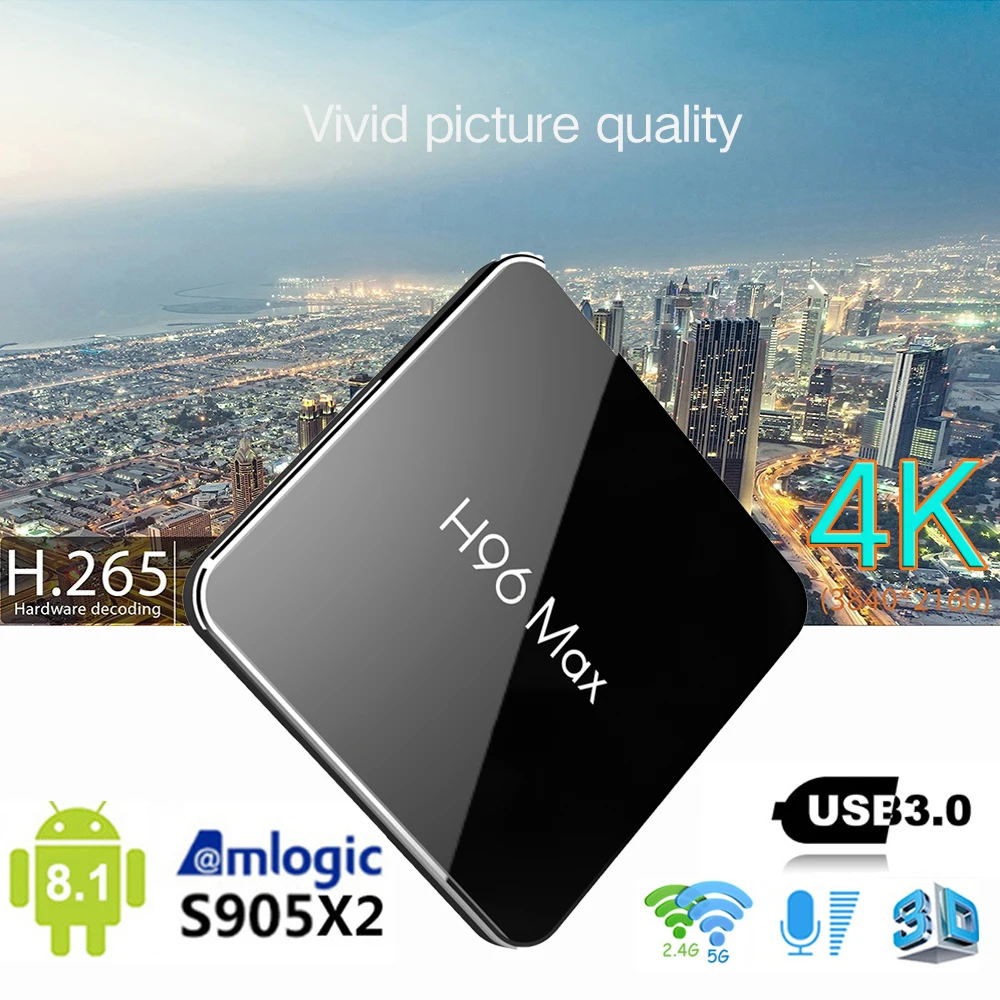

H96 MAX X2 Android 8.1 TV Box 4GB RAM 64GB ROM Set Top Box RK3328 2.4G/5G Wifi 4K H.265 Media Player support iptv