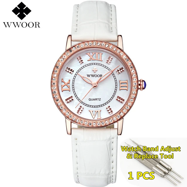 Женские часы красный ремешок из натуральной кожи женские часы со стразами женские новые брендовые Модные Простые водонепроницаемые Montre Femme - Цвет: white