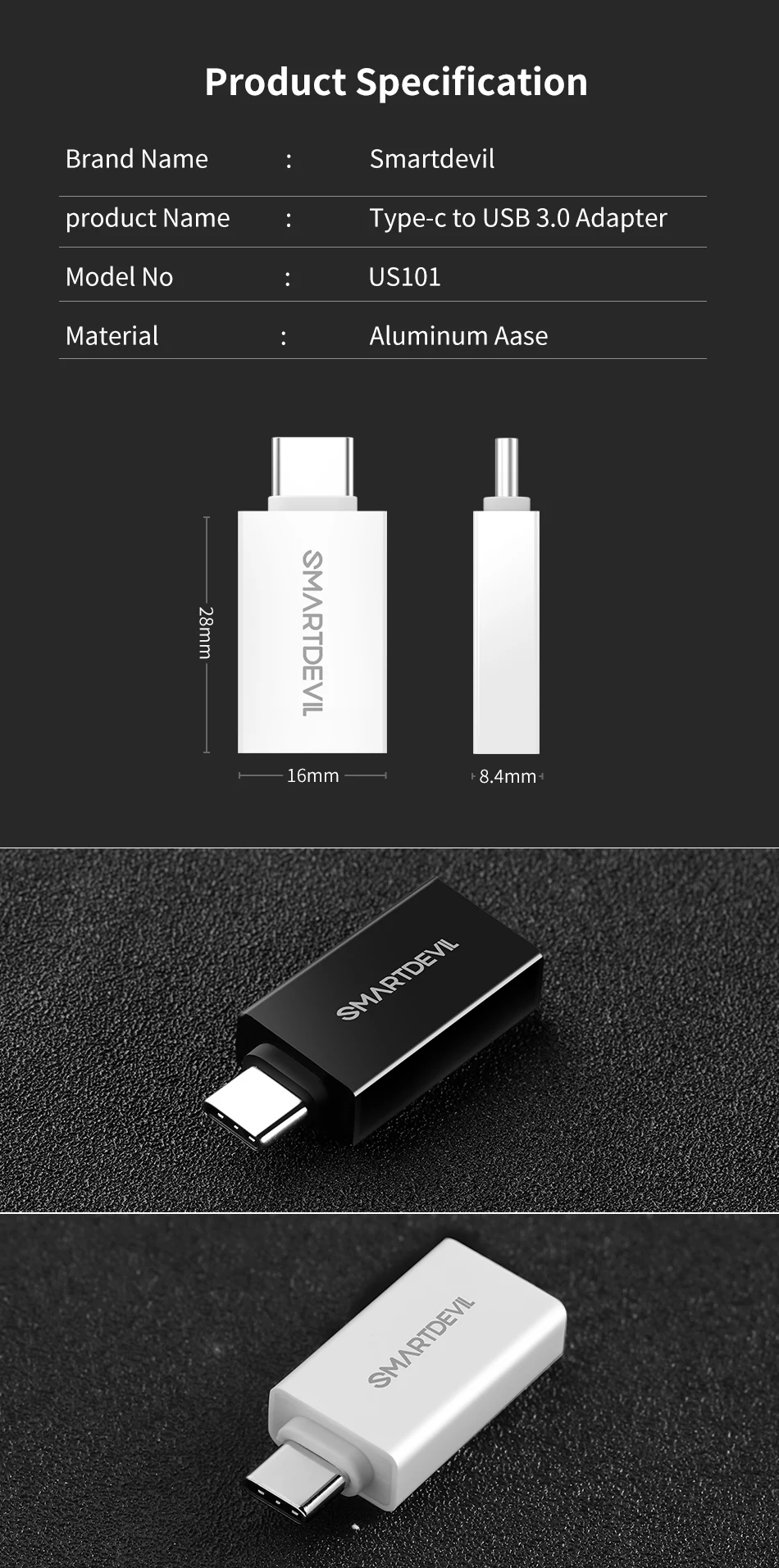 Адаптер SmartDevil type C для USB 3,0 OTG кабель адаптер USB C конвертер для samsung Galaxy ys8s9 huawei p20 USB C OTG адаптер