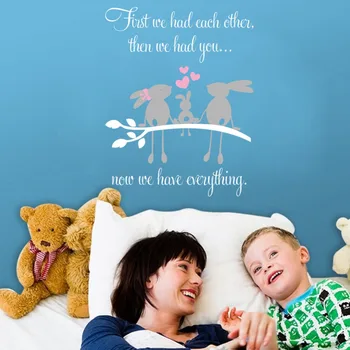 

Love Quotes First We Had Each Other Wall Decals Family Rabbits on The Branch Heart Vinyl Wall Sticker Art Mural For Home Decor