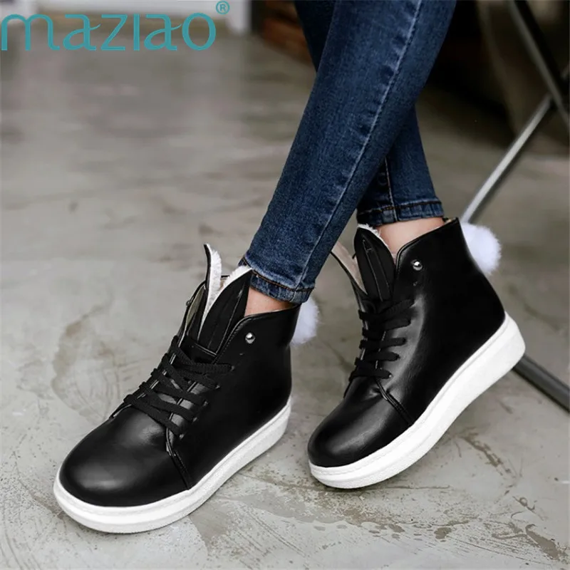 

Snow Boots Round Head Metal Decoration Rivets Artificial Plush Warm Women Shoes Winter 2019 Low Heel Ankle Boots MAZIAO