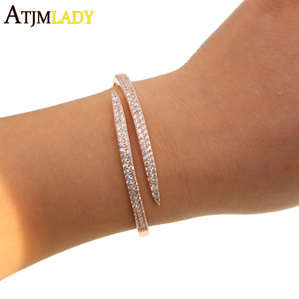 

2018 Special Offer Link Chain New Arrival Rose Color Swirl Bangle Bracelets Sparkling With Open Cuff Adjust Size Women Jewelry
