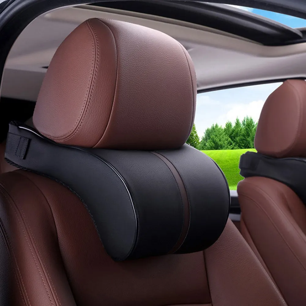 

1PCS PU Leather Auto Car Neck Pillow Memory Foam Pillows Neck Rest Seat Headrest Cushion Pad Fine Quality