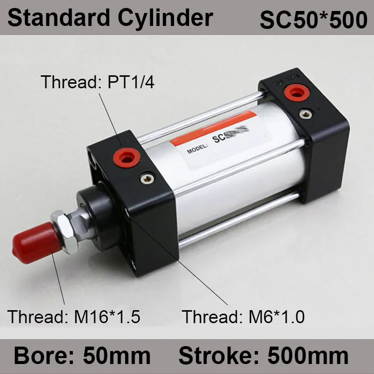 SC50*500 SC Series Standard Air Cylinders Valve 50mm Bore 500mm Stroke SC50-500 Single Rod Double Acting Pneumatic Cylinder filtr pesochnyy emaux mfv20 500mm 10 5m3 ch s 6 p ventilem 1 1 2 verhnee podsoedinenie 50mm gonkong