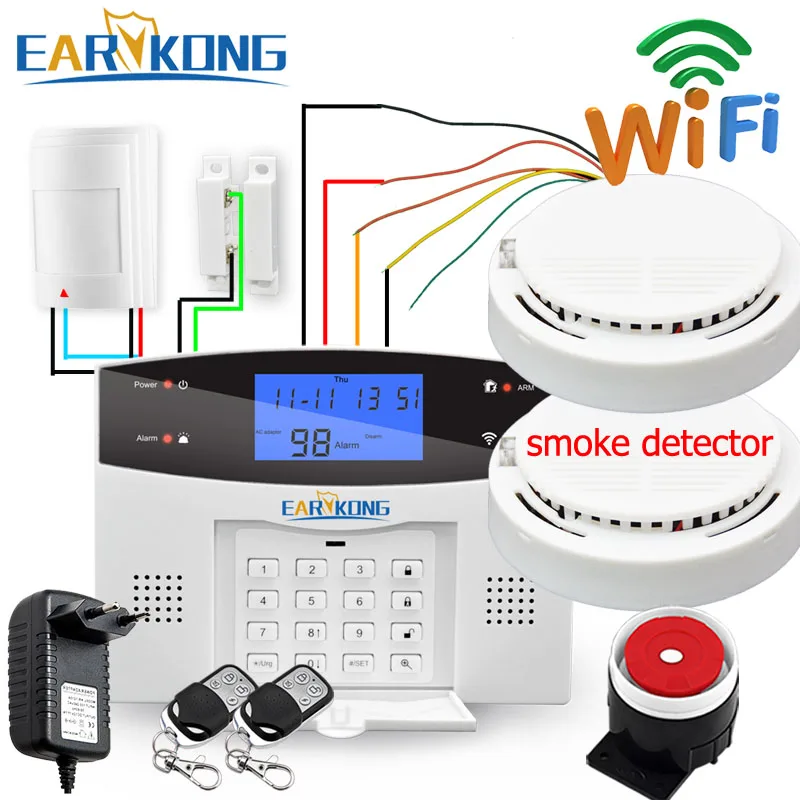 Comprar Cableado e inalámbrico de 433 MHz, Wifi PSTN GSM sistema de alarma de seguridad antirrobo en casa inteligente salida de relé aplicación ruso español 7 Idioma