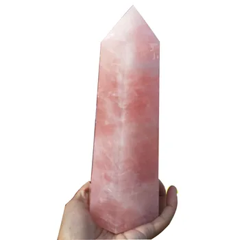 

10"Superlong Natural Rose Quartz Crystal Wand Hibiscus Point Chakra Reiki Healing Crystal Points Home or wedding decoration