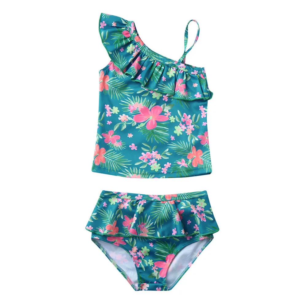 

children swimwear for girls Cotton Blend swimsuit kids bathing suit Two pieces bikini Vest Ruffles Floral Swimwears Set K0301