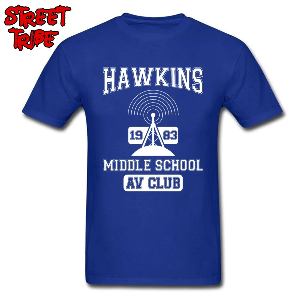 Hawkins Middle School AV Club Design Summer/Fall 100% Cotton Round Collar Men T Shirt Tops Tees Hot Sale Short Sleeve T Shirts Hawkins Middle School AV Club blue