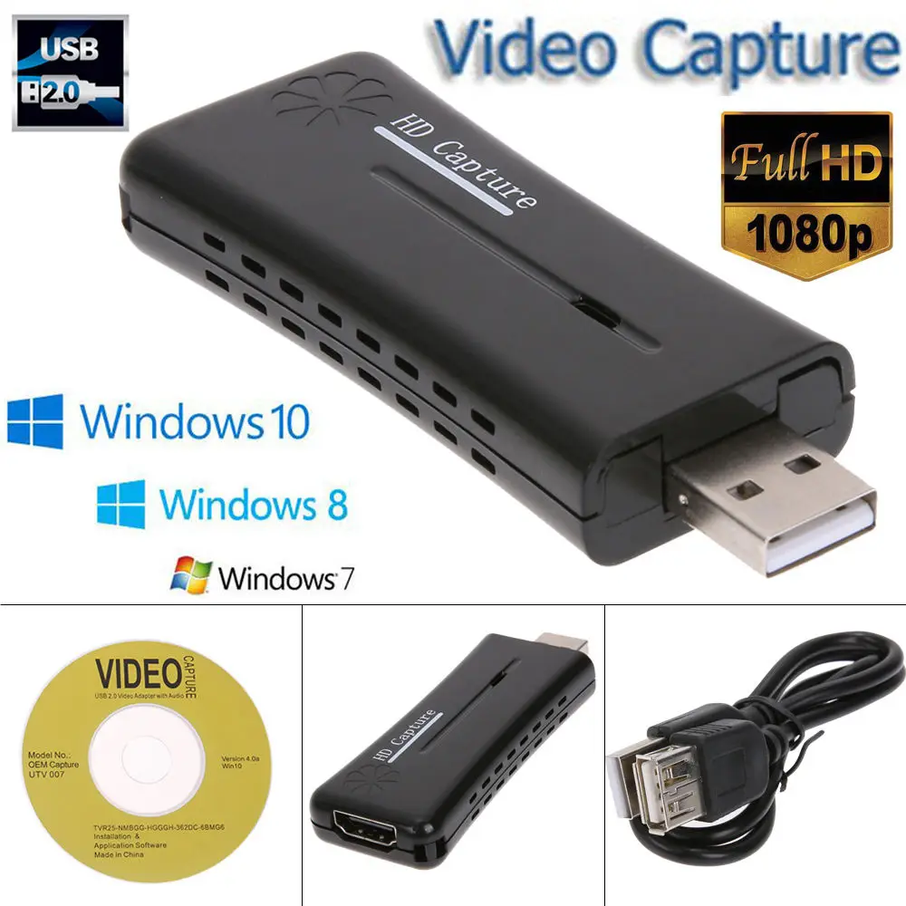 Портативный HD USB 2,0 порт HDMI 1080 P 60fps мини-монитор Карта видеозахвата для компьютера PC совместимый для Windows XP/8 звуковая карта