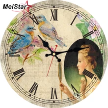 MEISTAR Винтаж девушка с птицами часы краткое стиль Дизайн Silent элегантная гостиная кабинет Home Decor Часы настенные часы подарок
