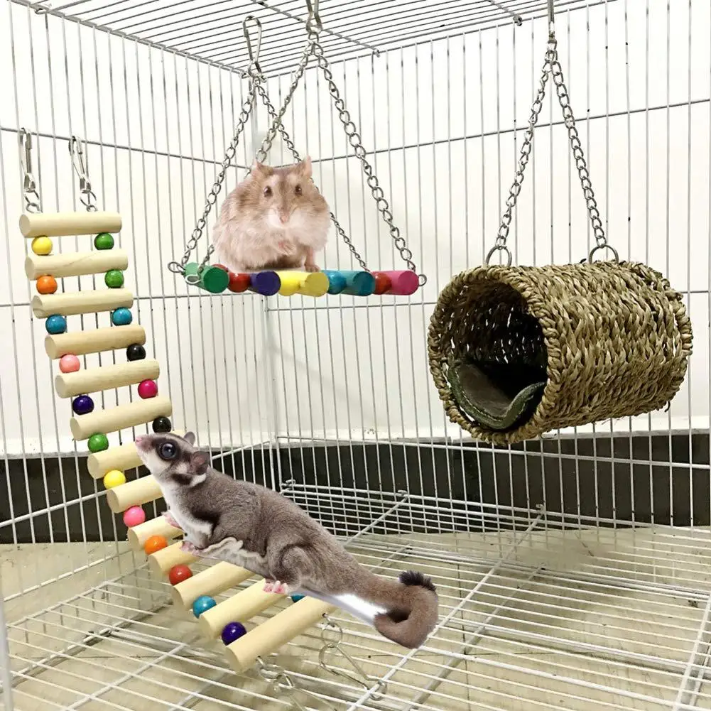  3Pcs Pet Hammock Swing Tunnel House Bed Ladder Hamster Squirrel Hanging Cage Toy New Arrival