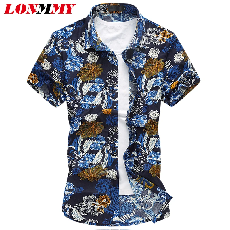 LONMMY M 6XL 2018 Summer Flower mens blouse silk shirt camisas Floral ...