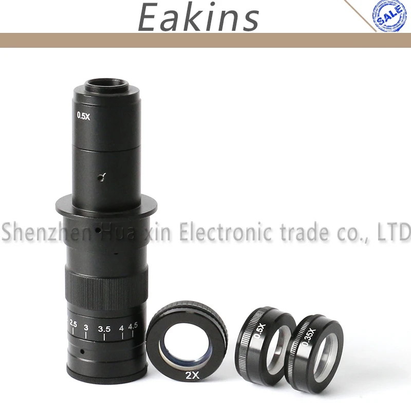 Регулируемый 300X увеличение зум C-mount объектив+ 2 шт. 0.5X 2X Barlow Вспомогательный объектив для промышленности микроскоп камеры окуляр