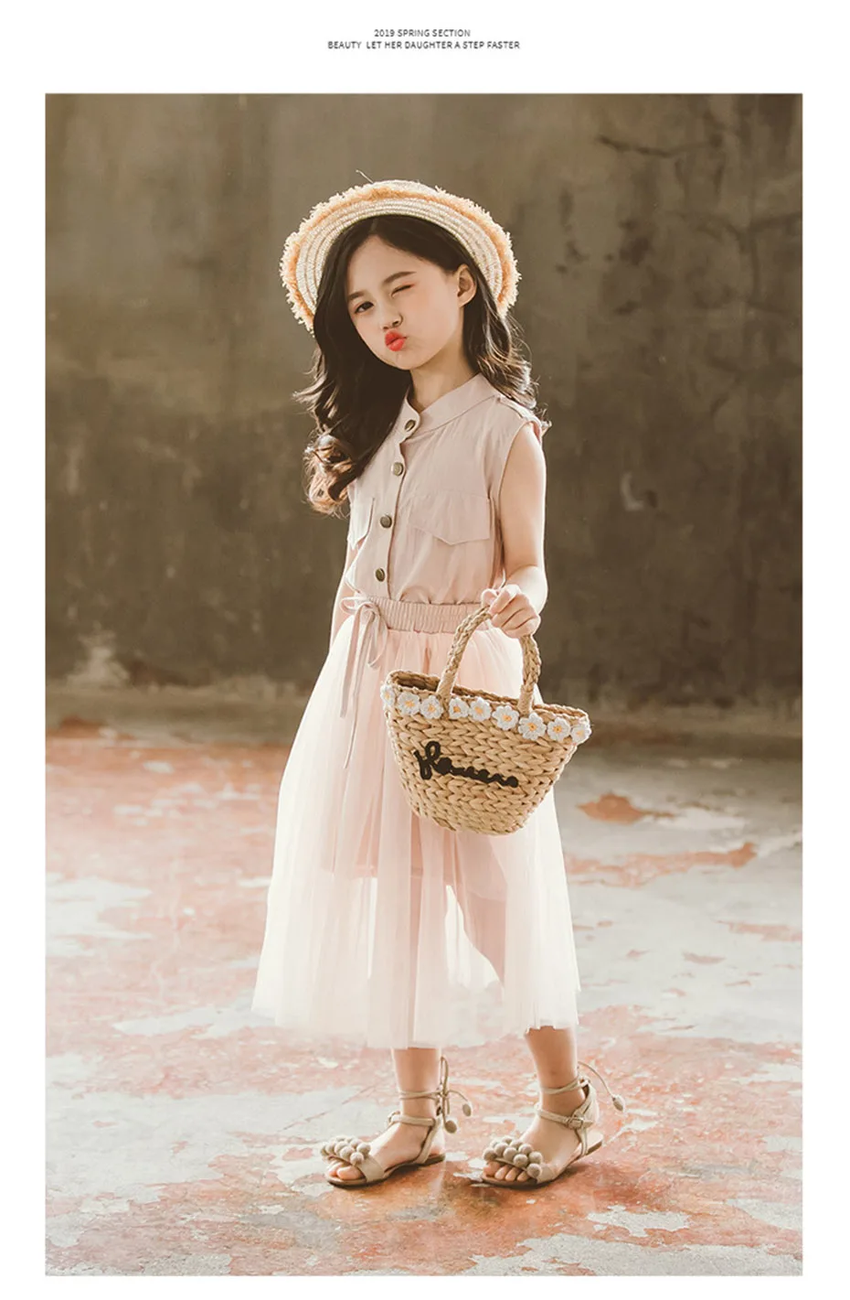 girls summer clothes solid vest   mesh skirt 2p