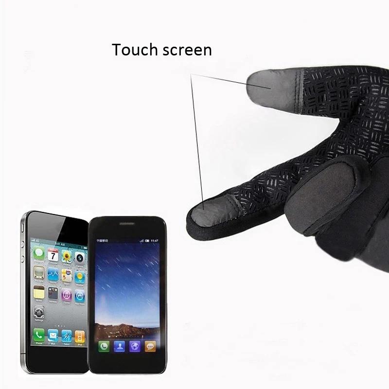 

1 Pair Cycling Bike Bicycle Winter Gloves Fleece Thermal Warm Sport Gloves Full Windproof Finger Phone Gloves Equipment