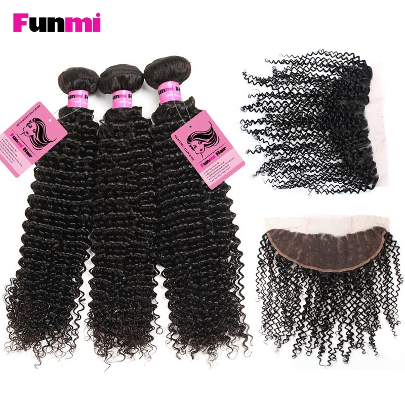 

Funmi Raw Indian Curly Bundles with Frontal 100% Human Hair Bundles with Frontal 3 Bundles with Lace Frontal Indian Virgin Hair