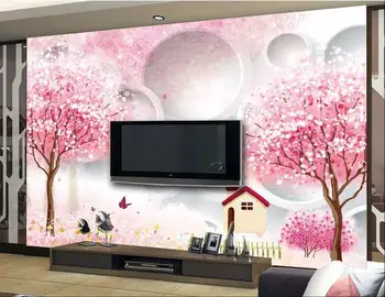 

3d wallpaper custom mural non-woven 3d room wallpaper painted pink tree 3 d TV setting wall murals photo 3d wall mural wallpaper