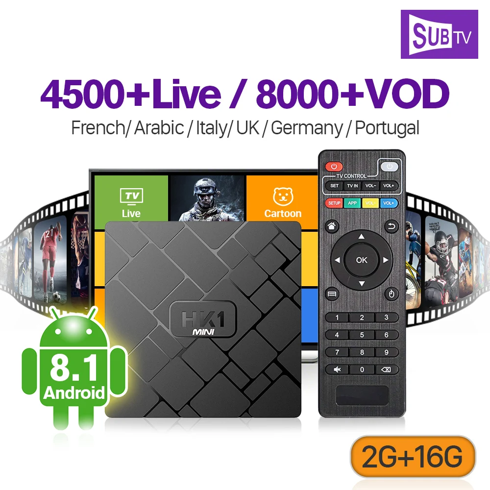 

IPTV France Full HD Android 8.1 Box SUBTV IPTV Code 1 Year 2GB 16GB RK3229 2.4G Wifi HK1mini IPTV French Belgium Arabic IP TV