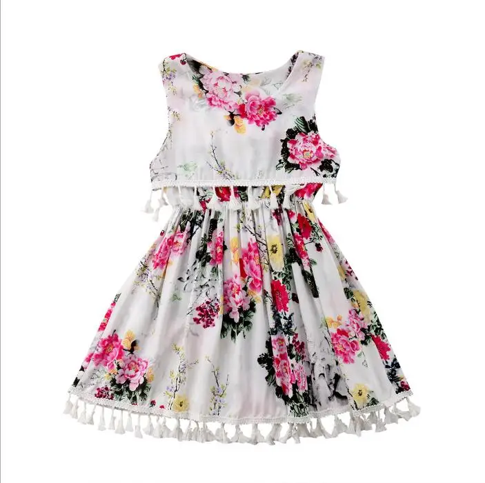 2018 Cotton Printed Tassel Dresses For Girls Princess, Children Baby ...