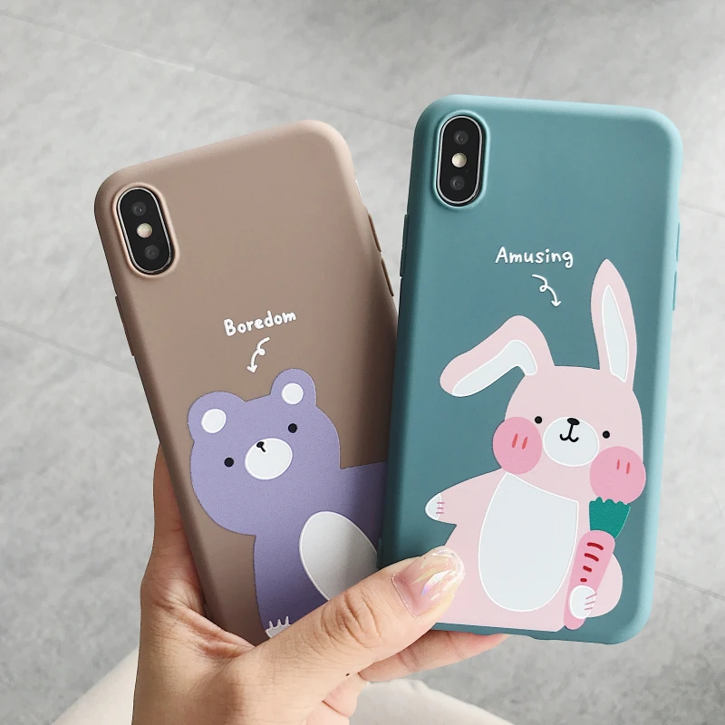 Чехол для мобильного телефона с мультяшным медведем и кроликом iPhone Xs XR Max 6s 7 8 Plus