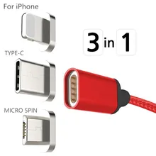 3 в 1 Магнитный зарядный кабель usb type-C/Micro USB/IOS зарядный кабель для передачи данных с 3 адаптерами для iPhone мобильный телефон, Android провод